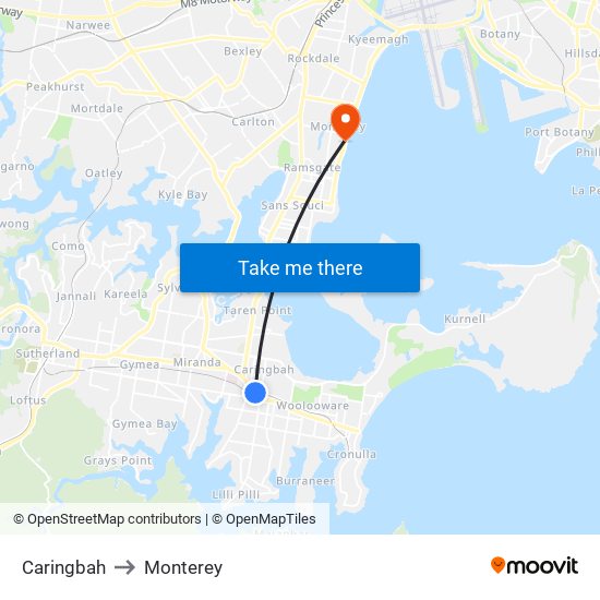 Caringbah to Monterey map