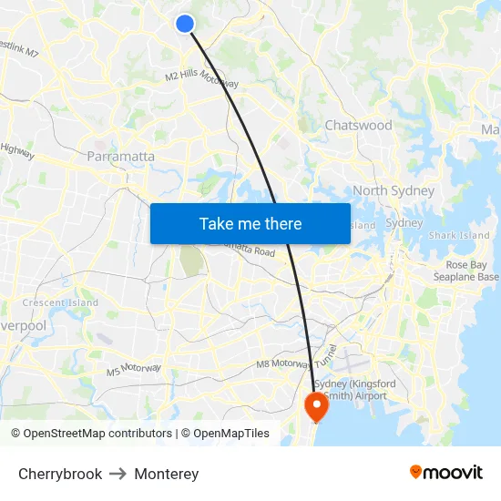 Cherrybrook to Monterey map