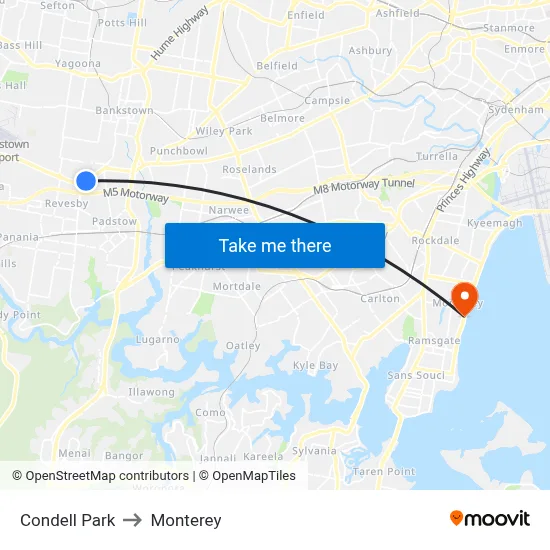 Condell Park to Monterey map