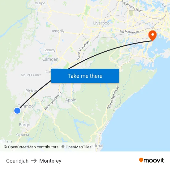 Couridjah to Monterey map