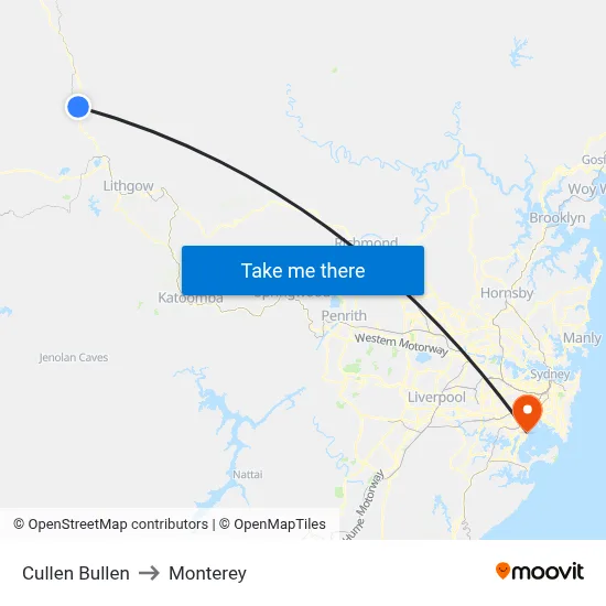 Cullen Bullen to Monterey map