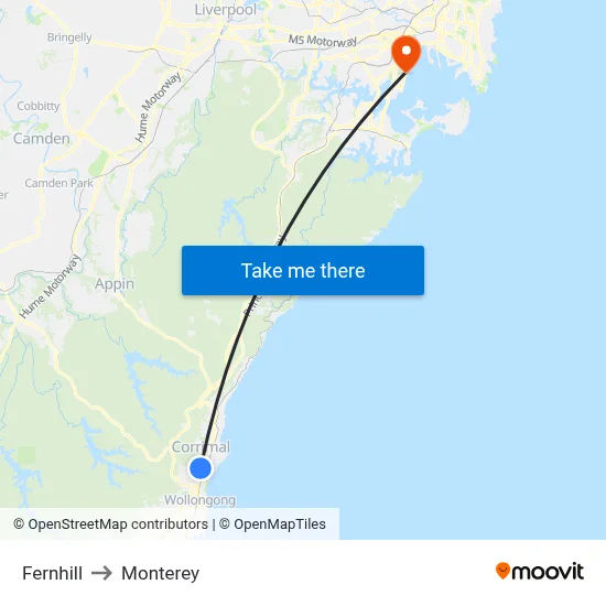 Fernhill to Monterey map