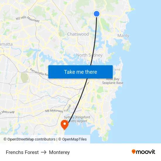 Frenchs Forest to Monterey map