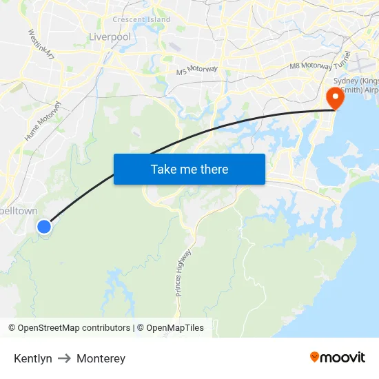 Kentlyn to Monterey map