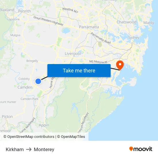 Kirkham to Monterey map