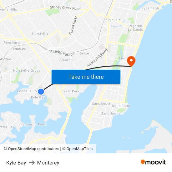 Kyle Bay to Monterey map