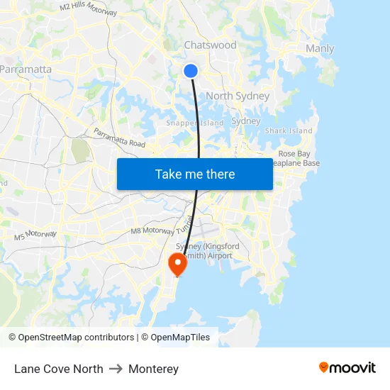 Lane Cove North to Monterey map