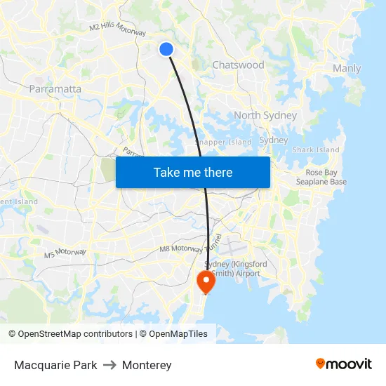 Macquarie Park to Monterey map