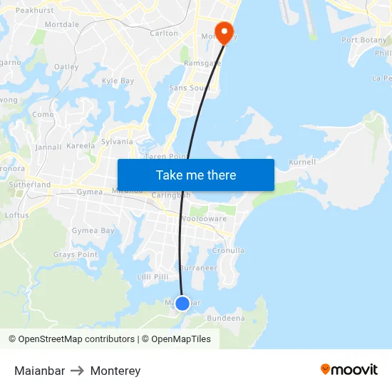 Maianbar to Monterey map