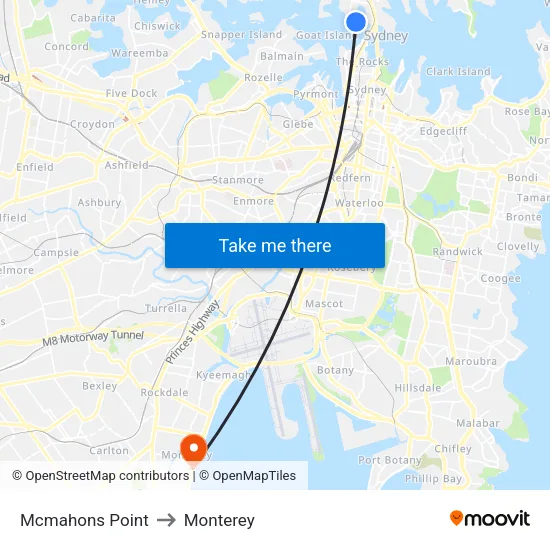 Mcmahons Point to Monterey map