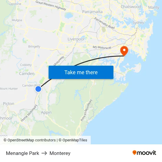 Menangle Park to Monterey map