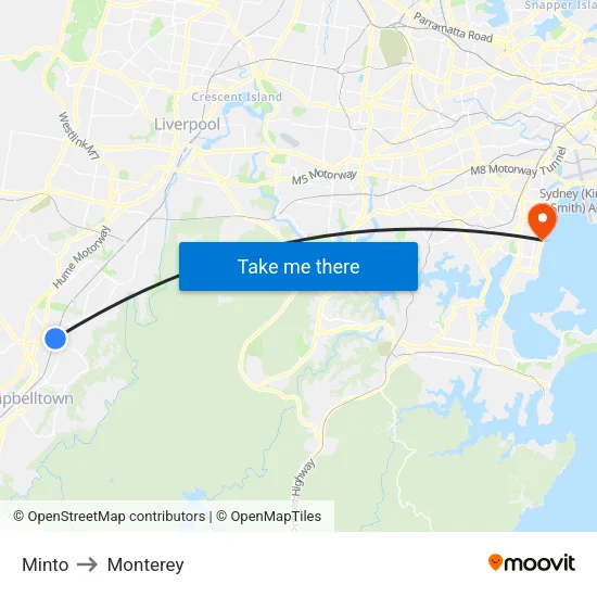 Minto to Monterey map