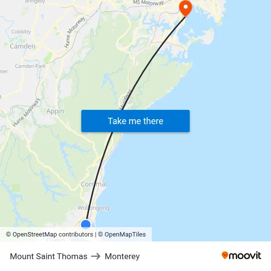 Mount Saint Thomas to Monterey map