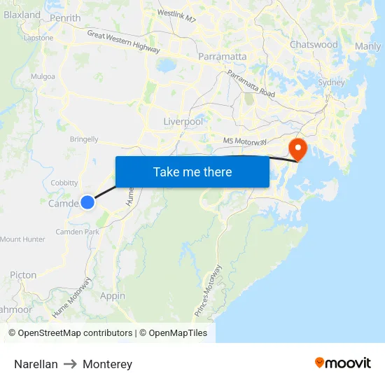 Narellan to Monterey map