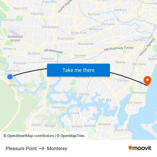 Pleasure Point to Monterey map