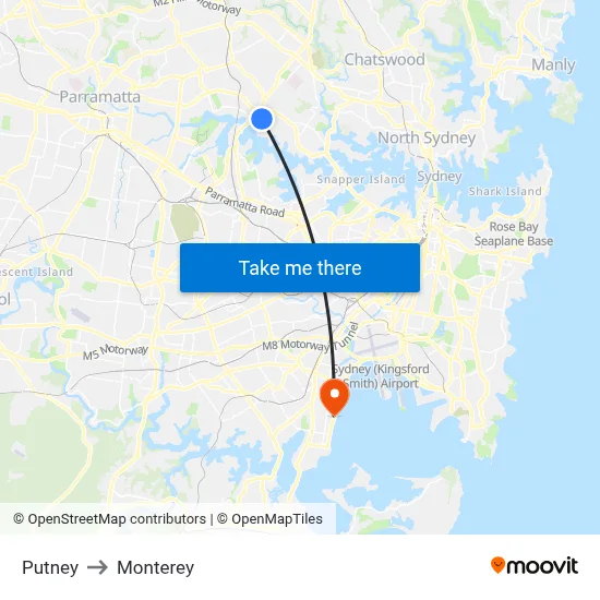 Putney to Monterey map