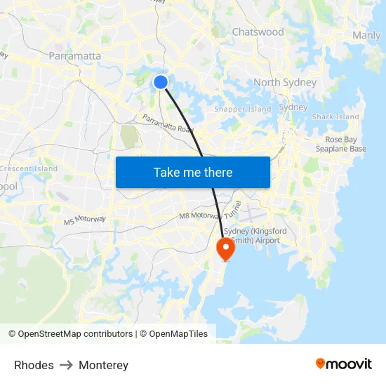 Rhodes to Monterey map