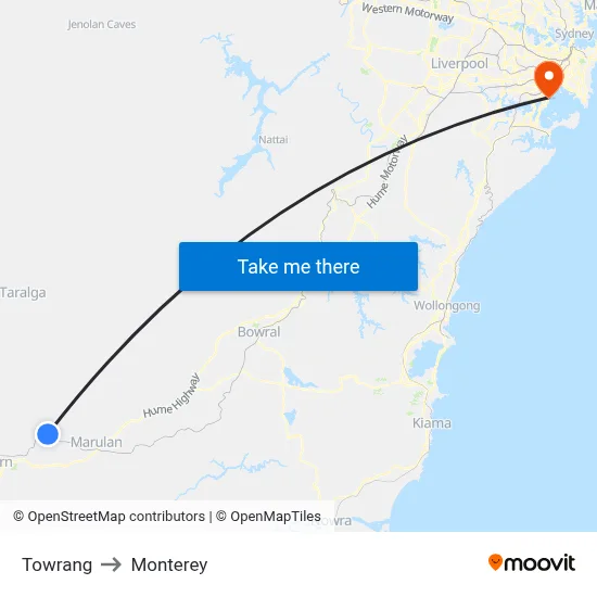 Towrang to Monterey map