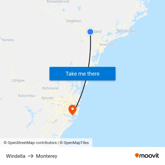 Windella to Monterey map