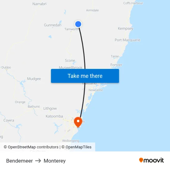 Bendemeer to Monterey map