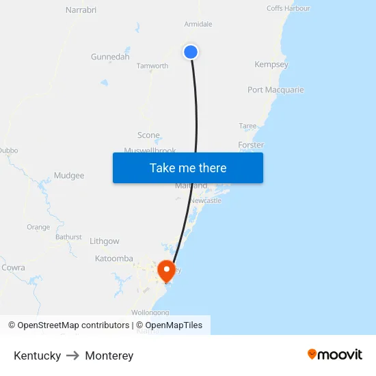 Kentucky to Monterey map