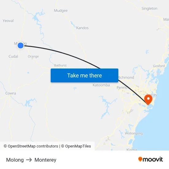 Molong to Monterey map