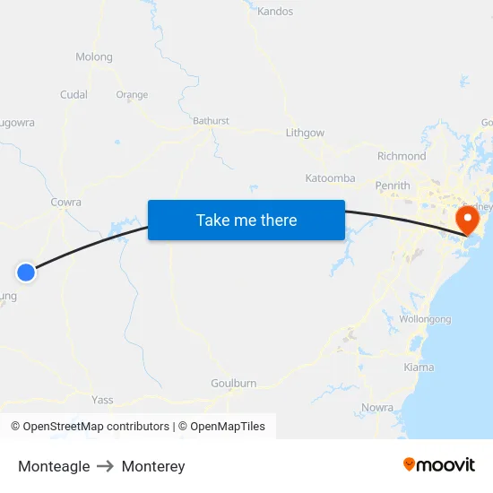 Monteagle to Monterey map