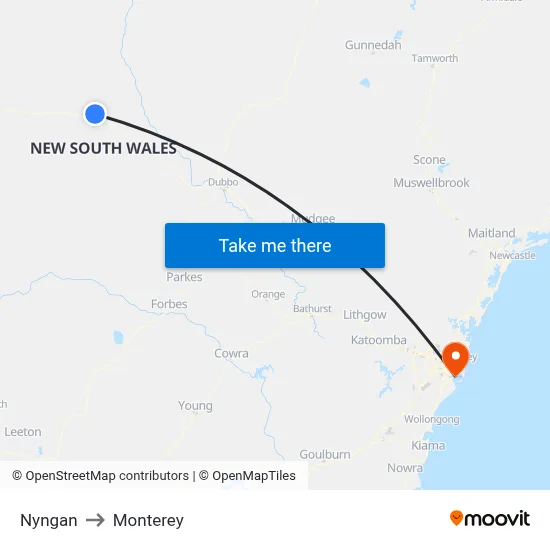 Nyngan to Monterey map