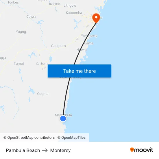 Pambula Beach to Monterey map