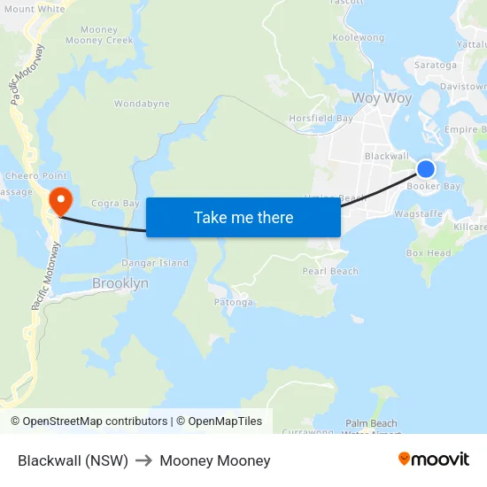 Blackwall (NSW) to Mooney Mooney map