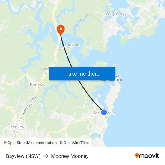 Bayview (NSW) to Mooney Mooney map