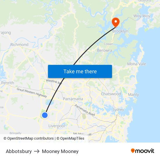 Abbotsbury to Mooney Mooney map