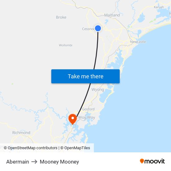 Abermain to Mooney Mooney map