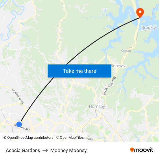 Acacia Gardens to Mooney Mooney map