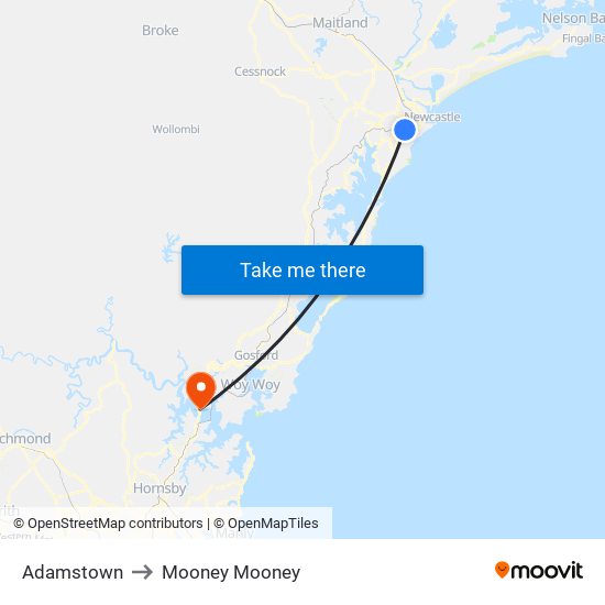 Adamstown to Mooney Mooney map