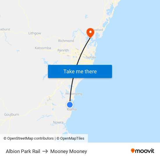 Albion Park Rail to Mooney Mooney map
