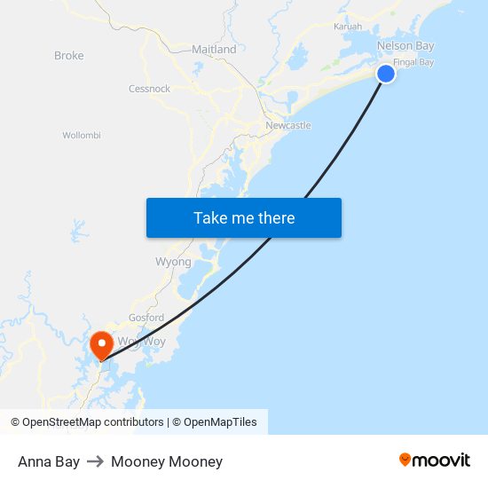 Anna Bay to Mooney Mooney map