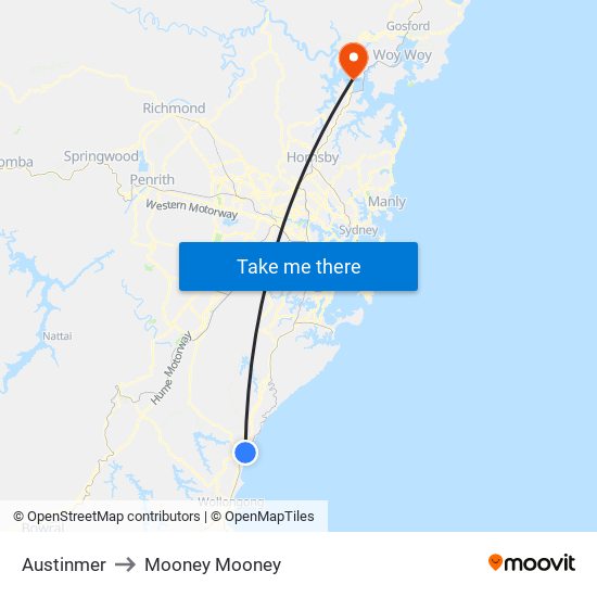 Austinmer to Mooney Mooney map