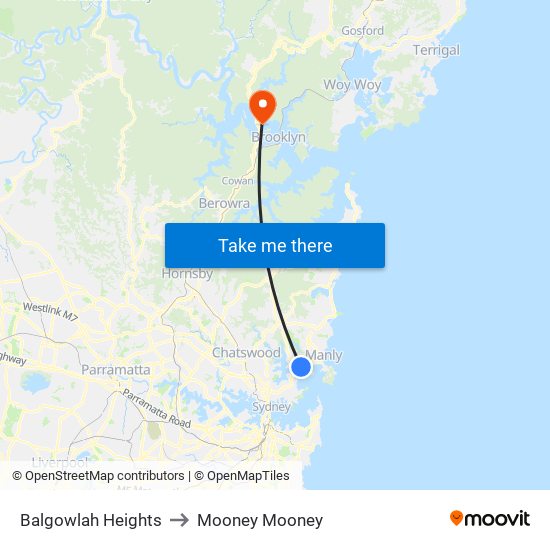 Balgowlah Heights to Mooney Mooney map