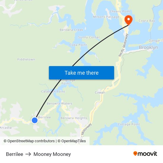 Berrilee to Mooney Mooney map