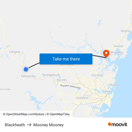 Blackheath to Mooney Mooney map