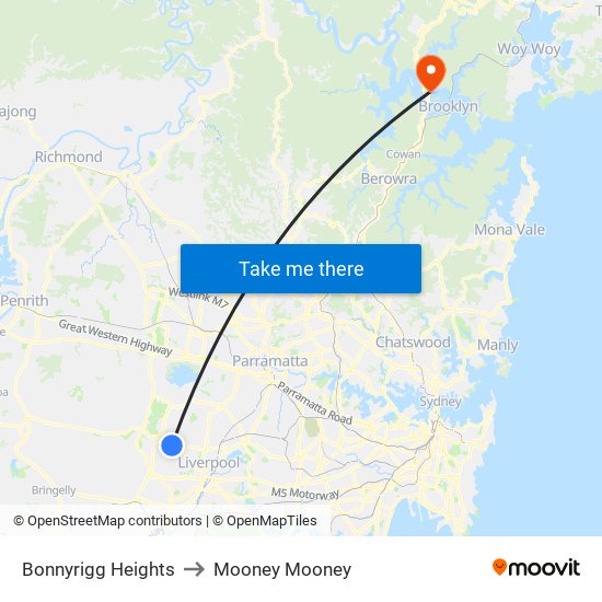 Bonnyrigg Heights to Mooney Mooney map