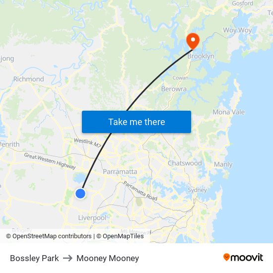 Bossley Park to Mooney Mooney map