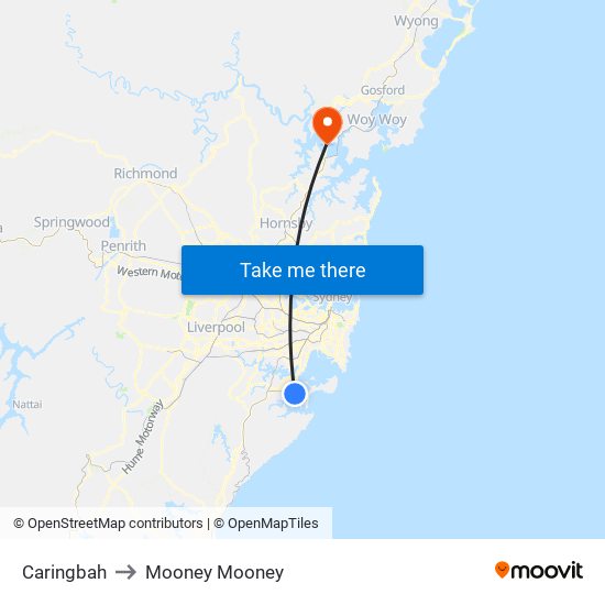 Caringbah to Mooney Mooney map