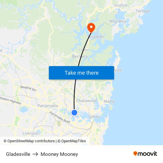 Gladesville to Mooney Mooney map