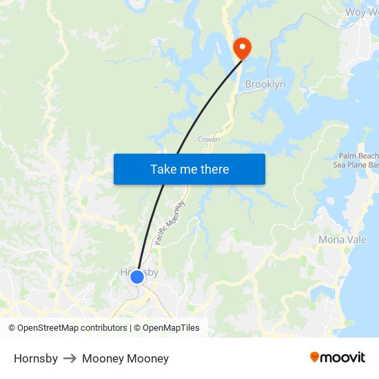 Hornsby to Mooney Mooney map