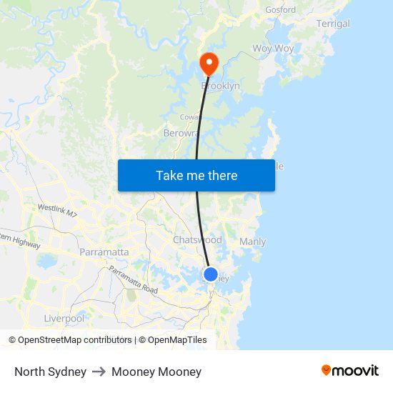 North Sydney to Mooney Mooney map