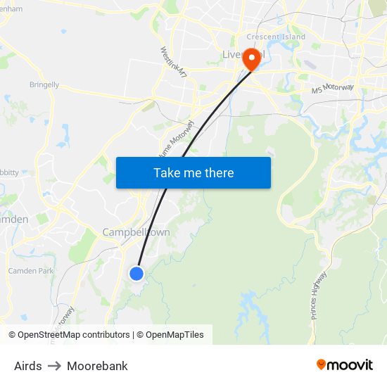 Airds to Moorebank map