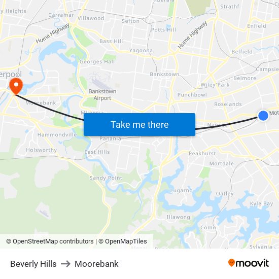 Beverly Hills to Moorebank map