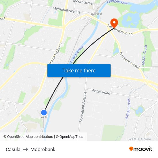 Casula to Moorebank map